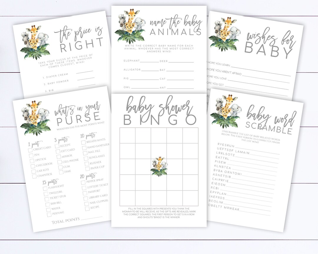 Printable Safari Baby Shower Games Editable Safari Animal Baby Etsy