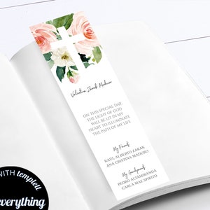 Floral Baptism Bookmark Template Baptism Printable Bookmark DIY Bookmark Printable Bookmarks Baptism Bookmarks Template Digital Bookmark