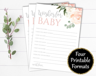 Floral Wishes for Baby Card Floral Baby Shower Wishes Wishes For Baby Game Instant Download Baby Wishes Card Wishes for Baby Shower Game