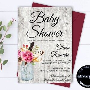 Rustic Baby Shower Invitation Template Girl Baby Shower Invite Baby Boy Shower Invitation Country Baby Shower Template Rustic Shower image 1