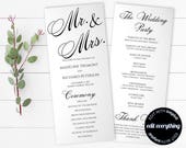 Mr and Mrs Wedding Program Template - Tea Length Program Template - Order of Service Wedding Ceremony Program - Mr and Mrs Program Template