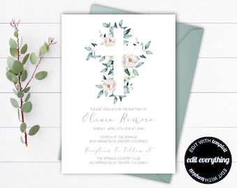 Baptism Invitation Girl Baptism Invitation Floral Baptism Invitation Printable Baptism Invites Christening Invite Baby Girl Baptism Girl