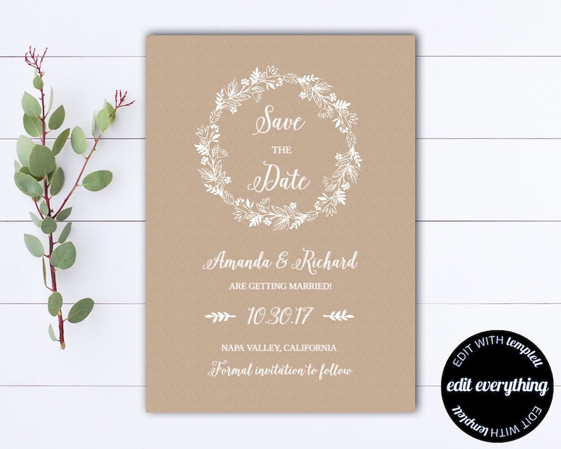 Kraft Save the Date Wedding Template DIY Save the Date Card Kraft Paper Save the Date Invite Printable Save Date Instant download
