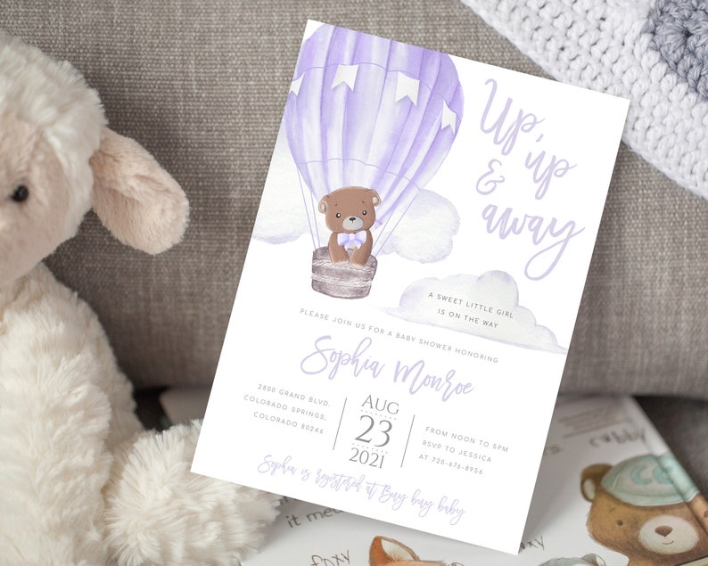 Teddy Bear Hot Air Balloon Baby Shower Invitation Template up Etsy