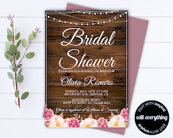 Rustic Bridal Shower Invitation - Country Bridal Shower Invite - String Lights Printable Invitation - Rustic wedding shower invite