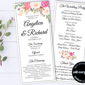 Tea Length Wedding Program Template Floral Ceremony Program Instant ...