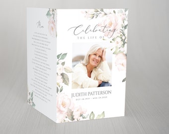 Blush Floral Funeral Program Template Floral Celebrating the Life of Editable Funeral Program Feier des Lebens Funeral Program FT05