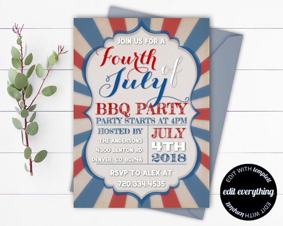 4th of july party invitation 4th of july printable party invitation fourth of july bbq party invitation 4th of july invitation template 4th of july party invitation