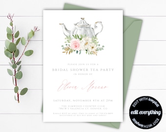 Pink Bridal Shower Tea Party Invitation Tea Party Bridal Shower Invitation Bridal Shower Tea Party Invite Bridal Tea Party Invitation