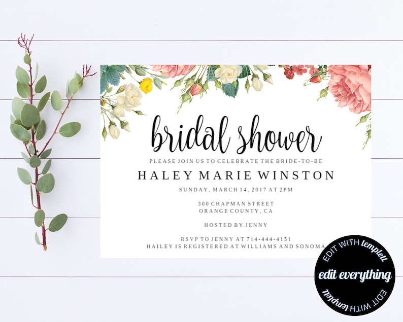 Bridal Shower Invitation Floral Bridal Shower Invite Etsy
