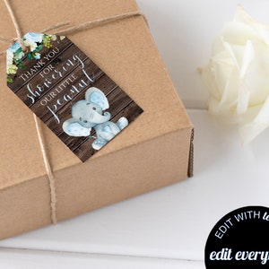 Elephant Gift Tags Blue Floral Baby Shower Gift Tags Pink Elephant Shower Tags Elephant Baby Shower Thank You Tags Baby Shower Favor Tags