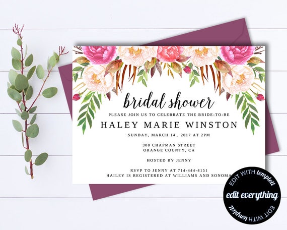 Bridal Shower Invitation - Floral Bridal Shower Invite - Printable Invite Wedding Shower - Printable Bridal Invitation - Floral Invitation