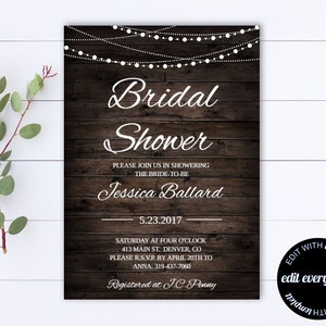 Country Bridal Shower Invitation Rustic Bridal Shower Invite Instant Download String Lights Barn Wedding Shower Printable Invitation