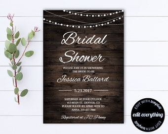 Country Bridal Shower Invitation Rustic Bridal Shower Invite Instant Download String Lights Barn Wedding Shower Printable Invitation