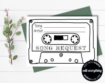 Wedding Song Request Cards Printable Song Request Cards Cassette Tape Song Request RSVP Cards Wedding Music Song Request Card
