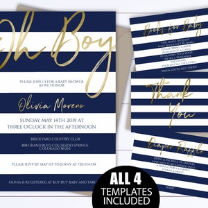 Blue Oh Boy Baby Shower Invitation Blue Striped Baby Shower Invite Boy Oh Boy Baby Shower Invitation Navy Stripes Baby Shower Invitation