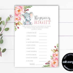 Elephant Price is Right Baby Shower Games The Price is Right Game Instant Download Baby Price is Right Printable Price is Right Baby Shower