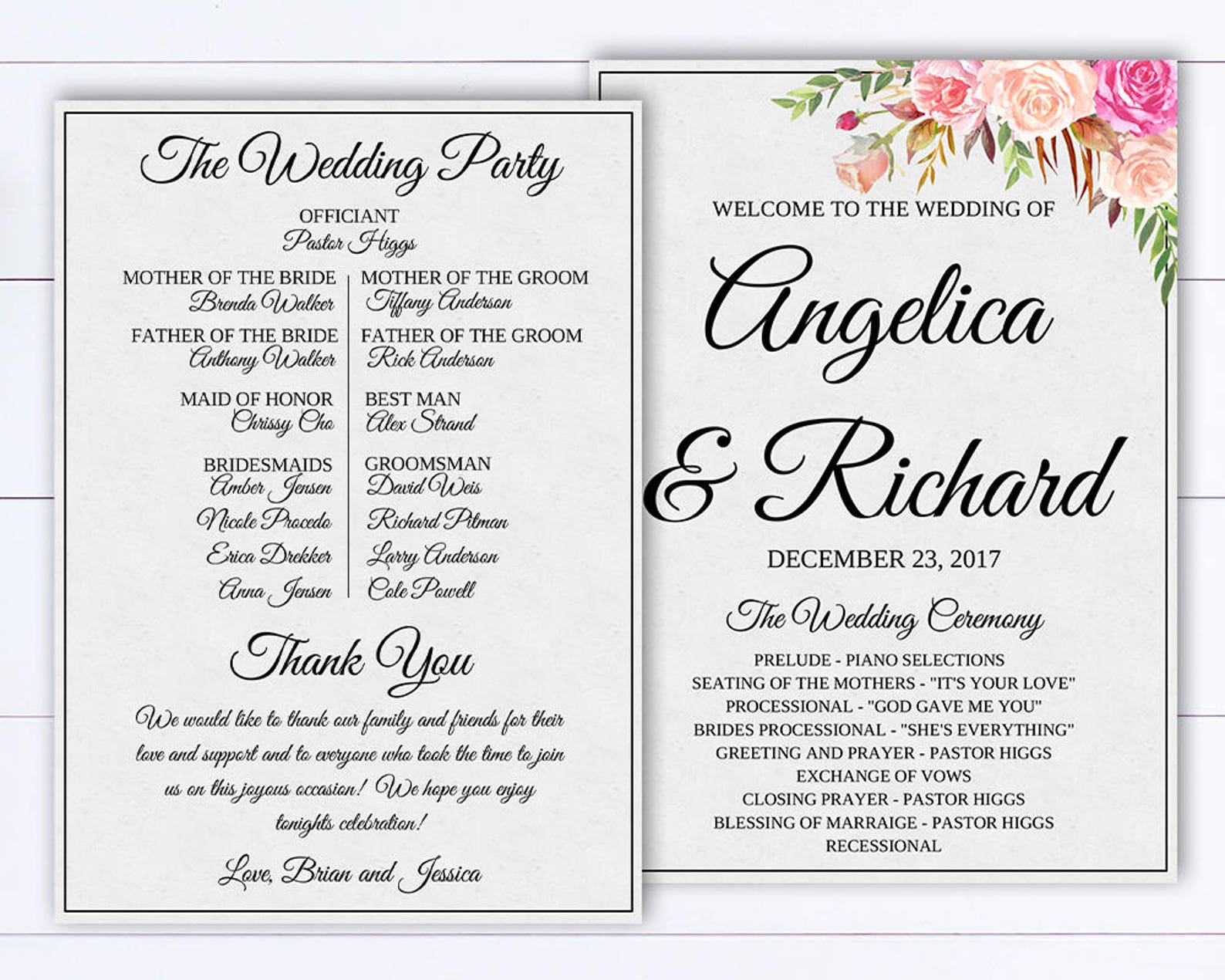 Floral Wedding Program Template Floral Wedding Ceremony - Etsy