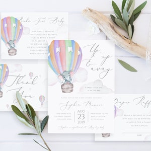 Editable Elephant Hot Air Balloon Baby Shower Invitation Template Up Up and Away Hot Air Balloon Invitation Editable Baby Girl Shower Invite