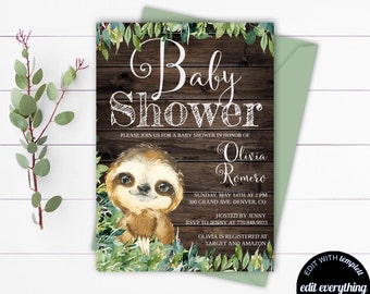 Baby Sloth Baby Shower Invitation Template Gender Neutral Sloth Invitation Sloth Baby Shower Invite Baby Sloth Invite Baby Sloth Invitation
