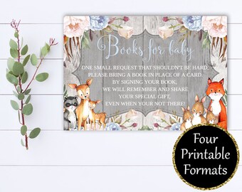 Woodland Animal Books for Baby Cards Baby Shower Books for Baby Book Wunschkarte Bring a book Card Bring a book Insert Book Statt a