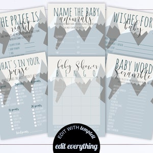 Adventure Baby Shower Games Printable Baby Shower Games Package Baby Shower Activity Printable Baby Shower Bingo Baby Shower Printable Game