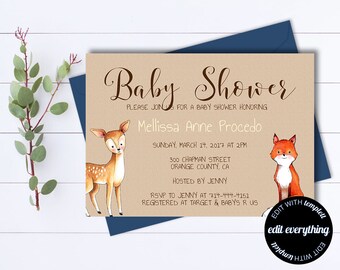 Kraft Baby Shower Invitation Template Gender Neutral Baby Shower Template Instant Download Baby Shower Invite Baby Boy or Baby Girl