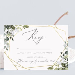 Editable RSVP Card Template Greenery Wedding Response Card Geometic RSVP Cards Editable Eucalyptus Rsvp Card Printable Response Card VENETO