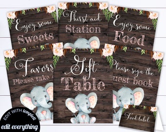 Pink Elephant Baby Shower Signs Bundle Baby Shower Signs Package Baby Shower Sign Pack Baby Shower Sign Bundle Baby Shower Printable Signs