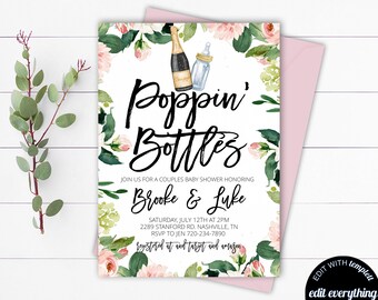 Champagne Poppin' Bottles Couples Baby Shower Invitation Poppin Bottles Co-ed Baby Shower Invitation Poppin Bottles Baby Shower Invitation