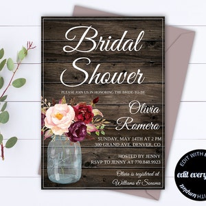 Rustic Bridal Shower Invitation Country Bridal Shower Invite Printable Invitation Rustic wedding shower invite Instant Download image 1
