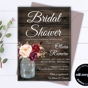 Rustic Bridal Shower Invitation Country Bridal Shower Invite Printable Invitation Rustic wedding shower invite Instant Download image 1