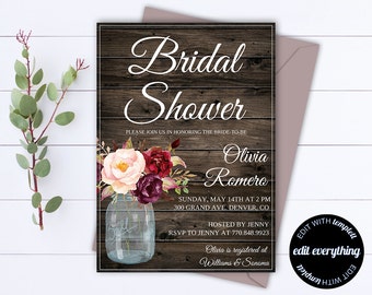 Rustic Bridal Shower Invitation - Country Bridal Shower Invite - Printable Invitation - Rustic wedding shower invite - Instant Download