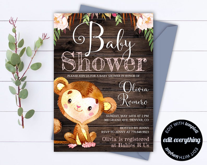 Rustic Baby Shower Invitation Template Girl Baby Shower | Etsy