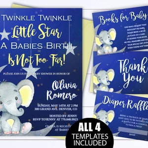 Elephant Twinkle Twinkle Baby Shower Invite Twinkle Twinkle Little Star Baby Shower Invitation Twinkle Gender Neutral Baby Shower Invitation