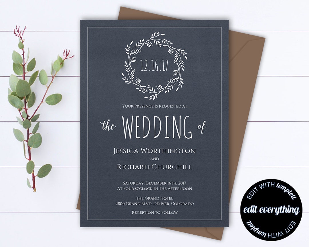 Navy Blue Wedding Invitation Template - Instant Download Printable ...