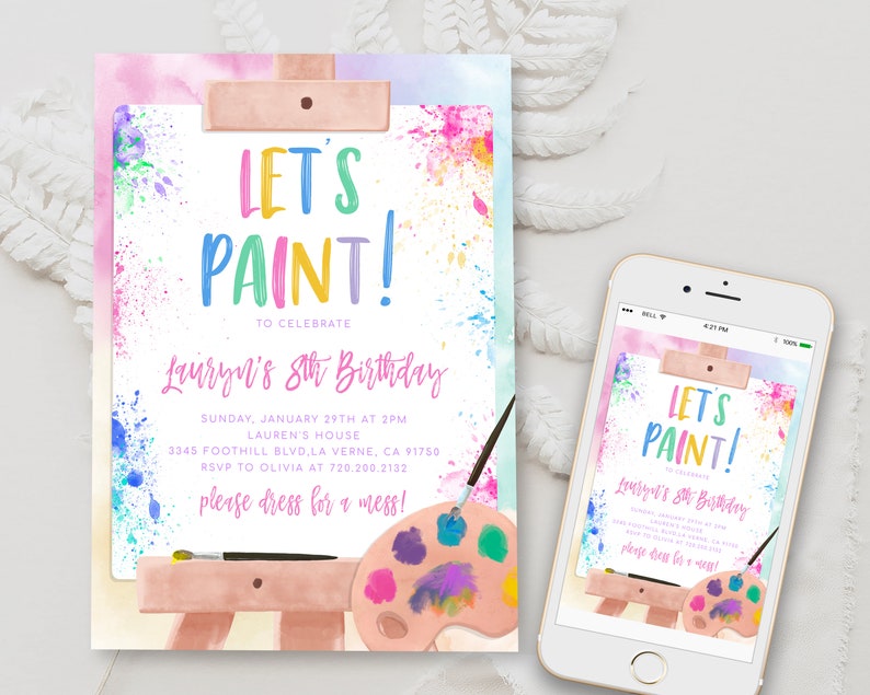 Editable Art Birthday Party Paint Party Invitation Template Etsy UK