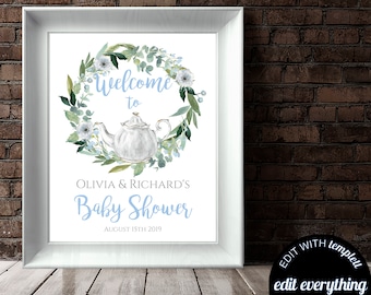 Tea Floral Baby is Brewing Baby Shower Welcome Sign Editable Baby is Brewing Welcome Sign Printable Baby is Brewing Welcome Baby Shower Sign