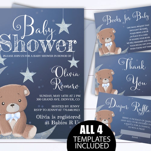 Teddy Bear Baby Shower Invitation Teddy Bear Bear Baby Etsy