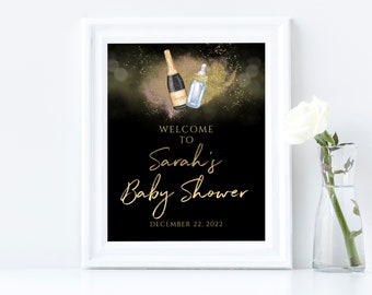 Letrero de bienvenida para baby shower con diseño de botellas con purpurina editable Letrero de bienvenida con diseño de botellas con purpurina imprimible Letrero de bienvenida para baby shower con diseño de botellas con purpurina BB12