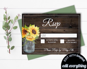 Plantilla de tarjeta RSVP Tarjeta de respuesta RSVP de boda Tarjetas RSVP Boda Imprimible Rsvp Respuesta de boda Plantilla de tarjeta Rsvp floral
