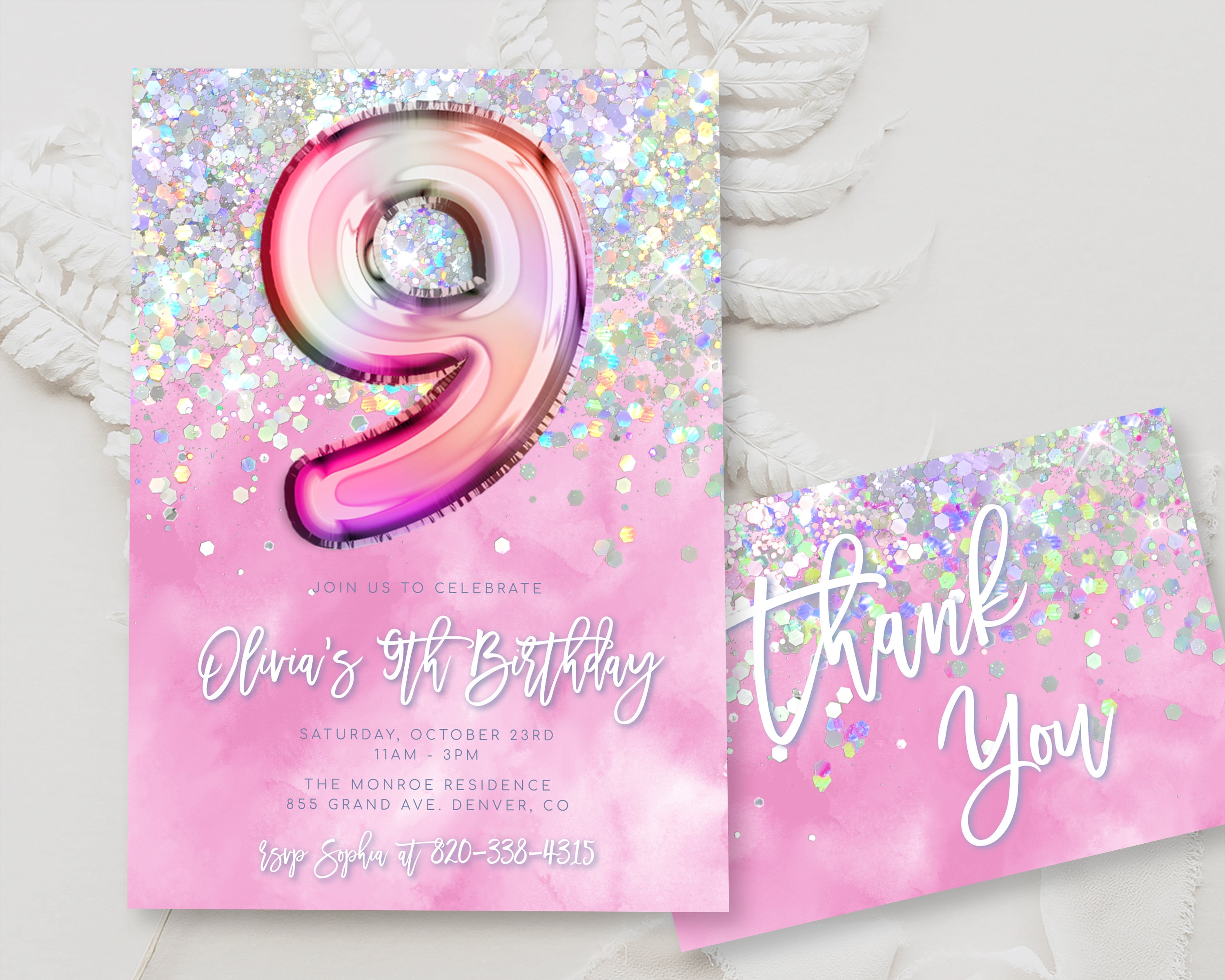 12 Biglietti D'Invito Per 9° Compleanno Bambina Con Fenicotteri E 12 Buste - Formato A6 Con Vernice UV, Prodotto In Germania
