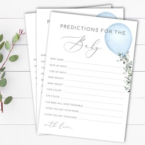 Ballon en groen voorspellingen voor baby shower games Eucalyptus baby voorspellingen spel baby voorspelling kaart Instant Download BB01