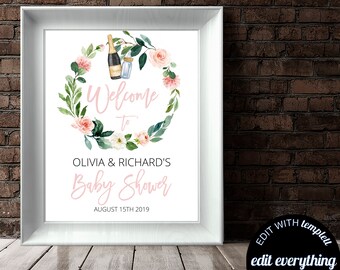 Botellas Poppin florales Baby Shower Signo de bienvenida Botellas Poppin editables Signo de bienvenida Botellas Poppin imprimibles Baby Shower Signo de bienvenida