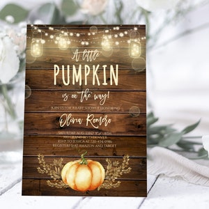 Editable Little Pumpkin Baby Shower Invitation Template A Little Pumpkin Is On The Way Baby Shower Orange Pumpkin Patch Fall Baby Sprinkle