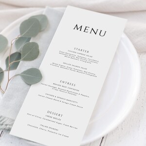 Modern Minimalist Wedding Menu Template Printable Wedding Menu Cards Menu Card Printable Dinner Menu Download DIY Menu Card Template OIA