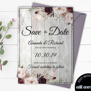 Pink Floral Save the Date Wedding Template Country Save the Date Card Southern Save the Date Invite Printable Save Date Pink Save Our Date