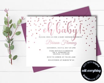 Pink Baby Girl Shower Invitation Template Girl Baby Shower Template Instant Download Baby Shower Invite Editable Baby Shower