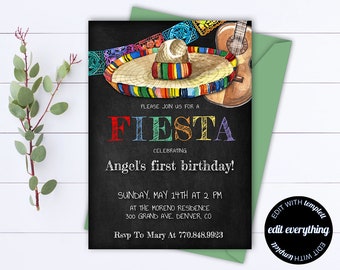 Anniversaire mexicain Fiesta Party Invitations mexicain anniversaire fête imprimable Invitation Fiesta anniversaire fête Invitation Fiesta anniversaire