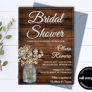 Rustic Bridal Shower Invitation - Country Bridal Shower Invite - Printable Invitation - Rustic wedding shower invite - Instant Download